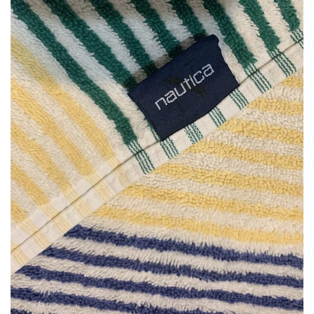 Nautica Pin Striped Bath Towel + Washcloth 100% Cotton Red Blue Yellow Green USA